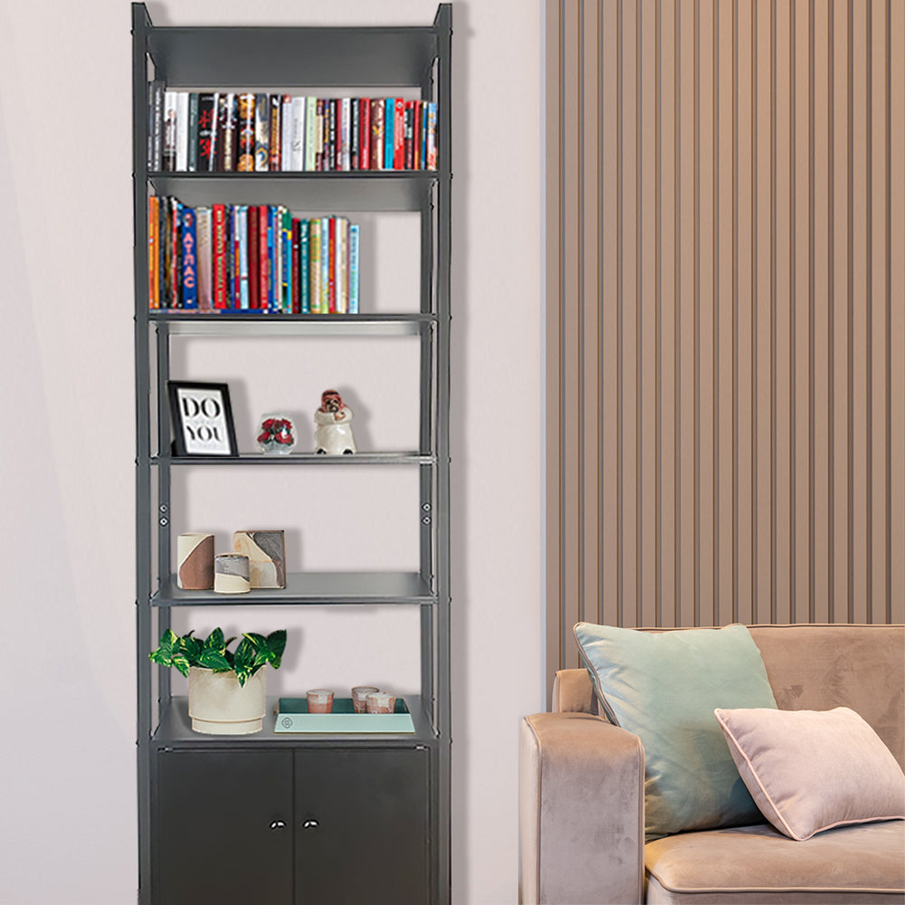 Jahof Industrial Bookshelf, Bookcase with 2 Doors, Standing Storage Cabinet for Living Room, Home Office, Bedroom, Washroom, Kitchen