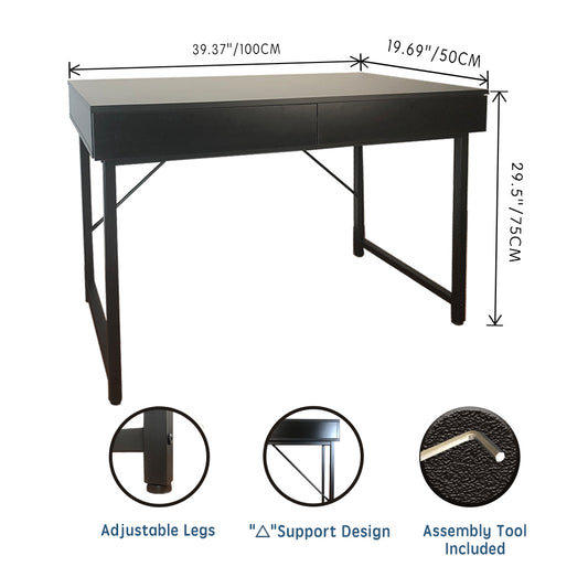 Jahof Office Desk with 2 Storage Drawers, Study Writing Working Table, Computer Desk for Office Bedroom